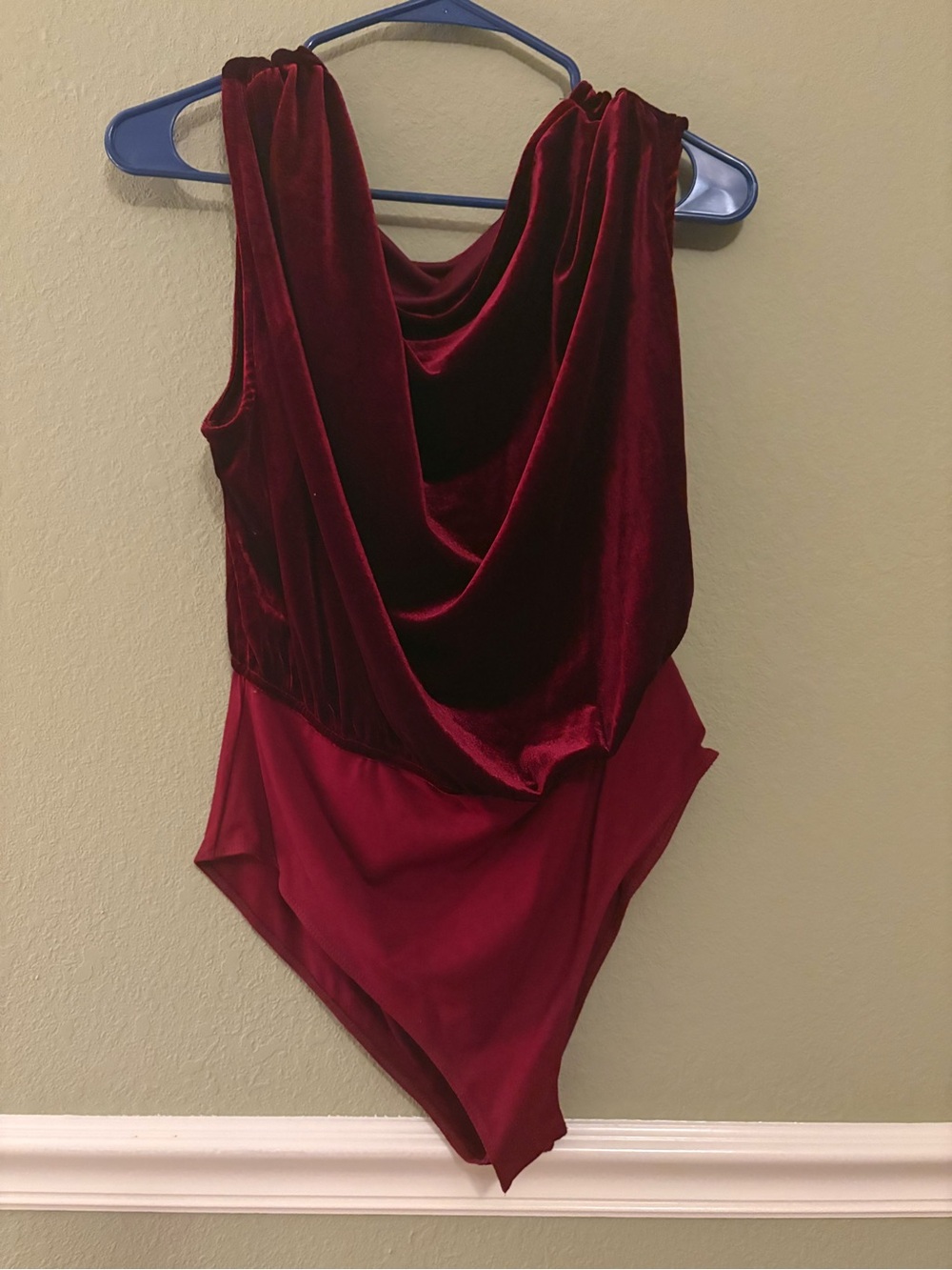 Cider Burgundy Velvet Draped Bodysuit